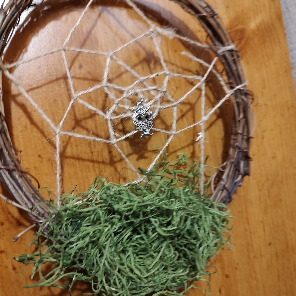 Dreamcatcher with moss and owl charm